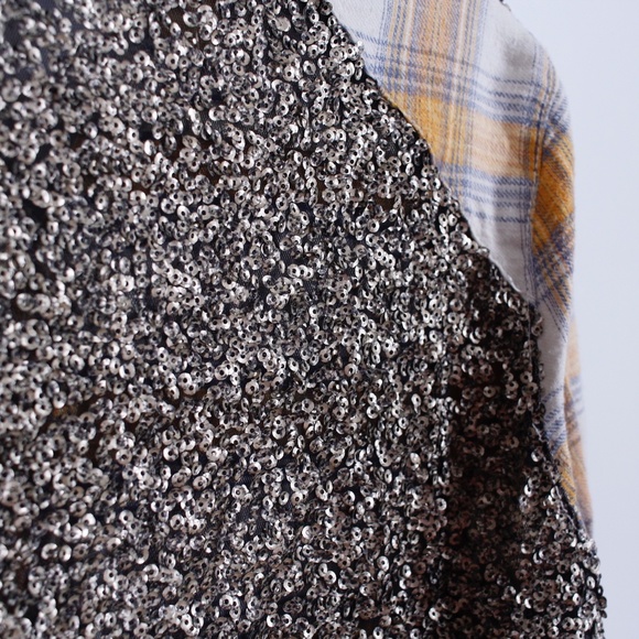 Free People Yellow Plaid Sequin Button Up Shirt - Picture 7 of 8